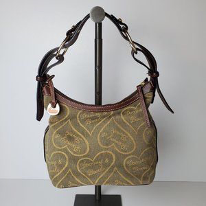 ❌️Vtg Dooney Bourke Denim Heart Olive Green & Amber Signature Bag Slouch Purse